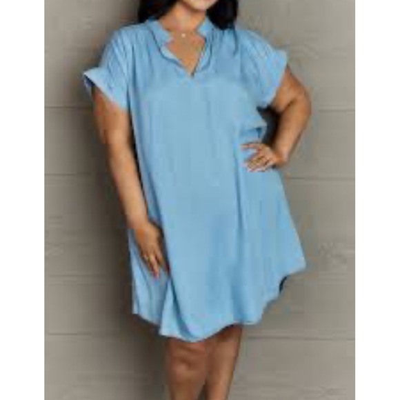 Tulip B Dresses & Skirts - NWT Tulip B Light Blue Split Neck Cap Sleeve High Low Shift Dress Large
